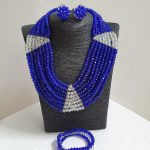 Wedding bead jewelry set, Blue and silver simulated pearl
