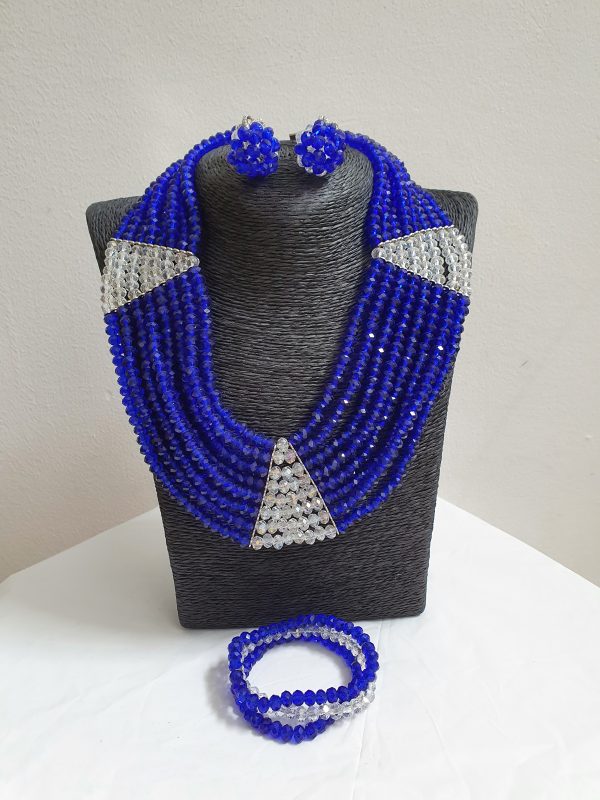 Wedding bead jewelry set, Blue and silver simulated pearl